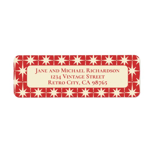 ミッドセンチュリーモダンアトミックスターズレトロレッド&クリーム ラベル (正面)