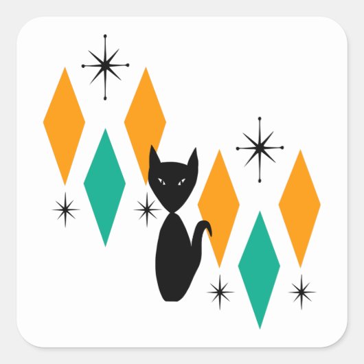 ミッドセンチュリーモダンアトミックスターバストダイヤモンドキャット スクエアシール (正面)