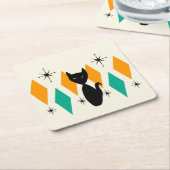 ミッドセンチュリーモダンアトミックスターバストダイヤモンドキャット スクエアペーパーコースター (アングル)