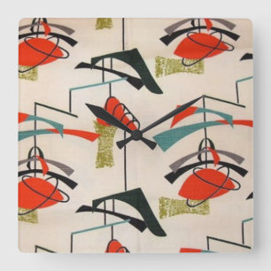 ミッドセンチュリーモダンアトミックファブリックの壁時計 スクエア壁時計