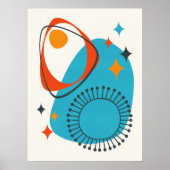 ミッドセンチュリーモダンアトミックブルーレッドオレンジ抽象芸術 ポスター (正面)