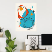 ミッドセンチュリーモダンアトミックブルーレッドオレンジ抽象芸術 ポスター (ホームオフィス)