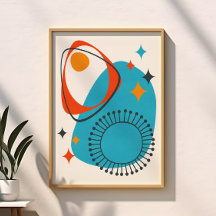 ミッドセンチュリーモダンアトミックブルーレッドオレンジ抽象芸術