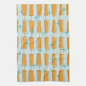 ミッドセンチュリーモダンアトミックブロックアクア、オレンジ キッチンタオル (縦)