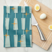 ミッドセンチュリーモダンアトミックブロックティール(緑がかった色)アクア キッチンタオル (四つ折り)