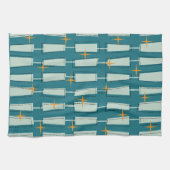 ミッドセンチュリーモダンアトミックブロックティール(緑がかった色)アクア キッチンタオル (横)