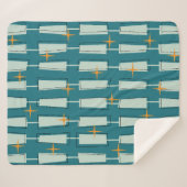 ミッドセンチュリーモダンアトミックブロックティール(緑がかった色)アクア シェルパブランケット (正面(横))