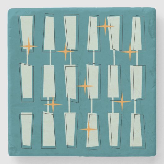 ミッドセンチュリーモダンアトミックブロックティール(緑がかった色)アクア ストーンコースター (正面)