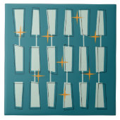 ミッドセンチュリーモダンアトミックブロックティール（緑がかった色）アクア タイル (正面)