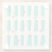 ミッドセンチュリーモダンアトミックブロックティール(緑がかった色)、クリーム、赤 ガラスコースター (裏面)