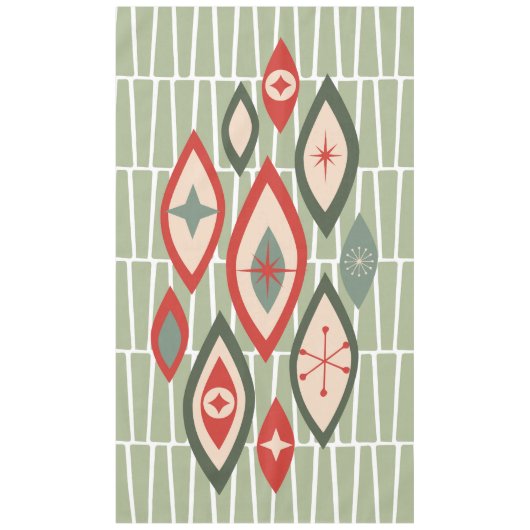 ミッドセンチュリーモダンアトミック形状グリーン、赤 テーブルクロス (正面)