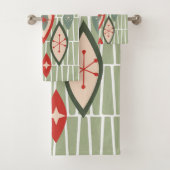 ミッドセンチュリーモダンアトミック形状グリーン、赤 バスタオルセット (インサイチュ)