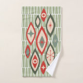 ミッドセンチュリーモダンアトミック形状グリーン、赤 バスタオルセット (ハンドタオル)