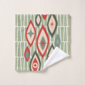 ミッドセンチュリーモダンアトミック形状グリーン、赤 バスタオルセット (ウォッシュタオル)