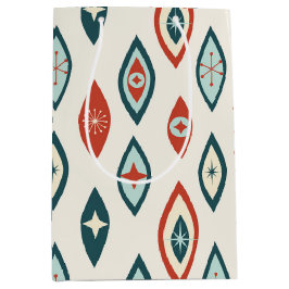 ミッドセンチュリーモダンアトミック形状レッド、アクア、ティール（緑がかった色） ミディアムペーパーバッグ