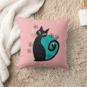 ミッドセンチュリーモダンアトミック猫のレトロアドレス クッション (ブランケット)