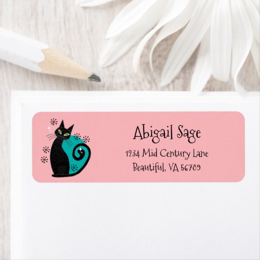 ミッドセンチュリーモダンアトミック猫のレトロアドレス ラベル (インサイチュ)