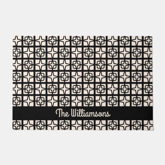 ミッドセンチュリーモダンアトミック1950年代レトロパーソナライズされた ドアマット (正面)