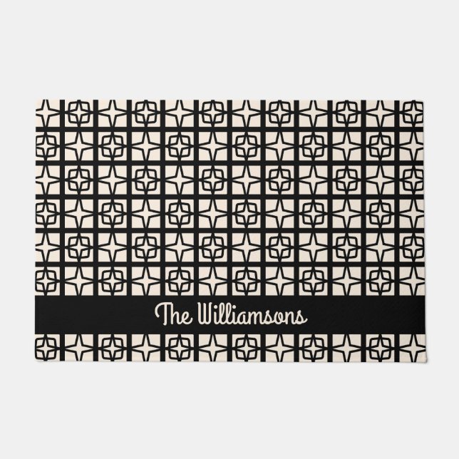 ミッドセンチュリーモダンアトミック1950年代レトロパーソナライズされた ドアマット (正面)