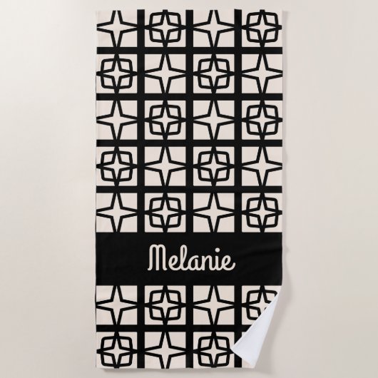 ミッドセンチュリーモダンアトミック1950年代レトロパーソナライズされた ビーチタオル (正面)
