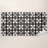 ミッドセンチュリーモダンアトミック1950年代レトロブラッククリーム ビーチタオル (正面)