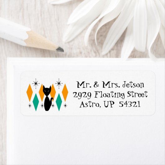 ミッドセンチュリーモダンアトミック・ダイヤモンドスターバスト猫 ラベル (インサイチュ)