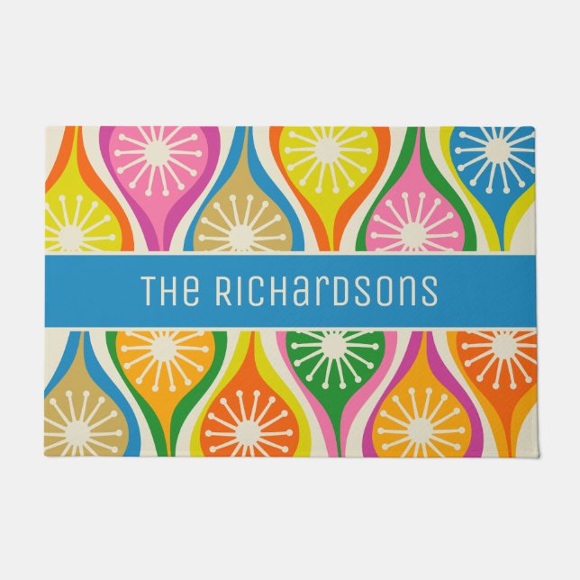 ミッドセンチュリーモダンアトミック・ドロップレトロパーソナライズされた ドアマット (正面)