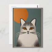 ミッドセンチュリーモダンアートザグレーキャット ポストカード (正面/裏面)