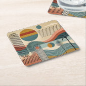 ミッドセンチュリーモダンアートビーチサンライズ スクエアペーパーコースター (アングル)