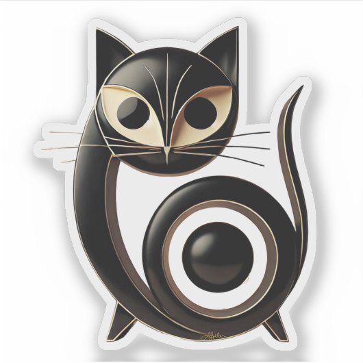 ミッドセンチュリーモダンアートブラックキャット シール (正面)