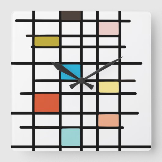 ミッドセンチュリーモダンアートプリント スクエア壁時計 (正面)