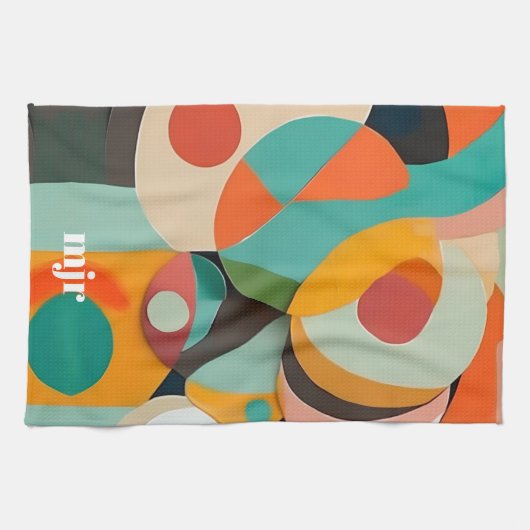 ミッドセンチュリーモダンアートモノグラムまたは名前,幾何学的 キッチンタオル (横)