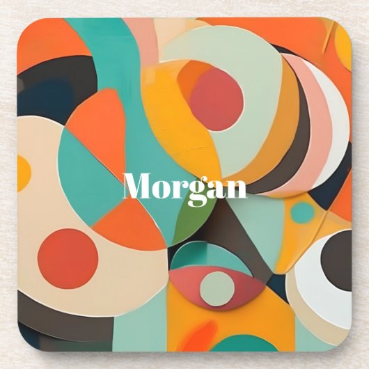 ミッドセンチュリーモダンアートモノグラムまたは名前，幾何学的 コースター (正面)