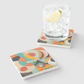 ミッドセンチュリーモダンアートモノグラムまたは名前，幾何学的 ストーンコースター (横)