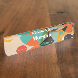 ミッドセンチュリーモダンアートモノグラムまたは名前，幾何学的 デスクネームプレート