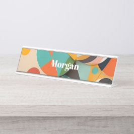 ミッドセンチュリーモダンアートモノグラムまたは名前，幾何学的 デスクネームプレート