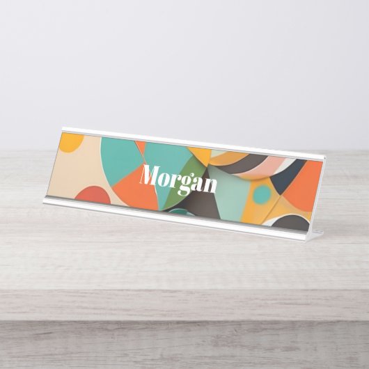 ミッドセンチュリーモダンアートモノグラムまたは名前，幾何学的 デスクネームプレート (正面)