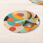 ミッドセンチュリーモダンアートモノグラムまたは名前，幾何学的 ラウンドペーパーコースター (アングル)