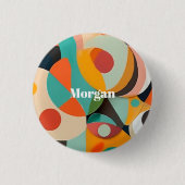 ミッドセンチュリーモダンアートモノグラムまたは名前，幾何学的 缶バッジ (正面)