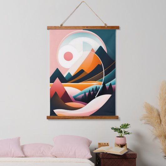 ミッドセンチュリーモダンアート抽象芸術山脈 吊り下げ型タペストリー (寝室)