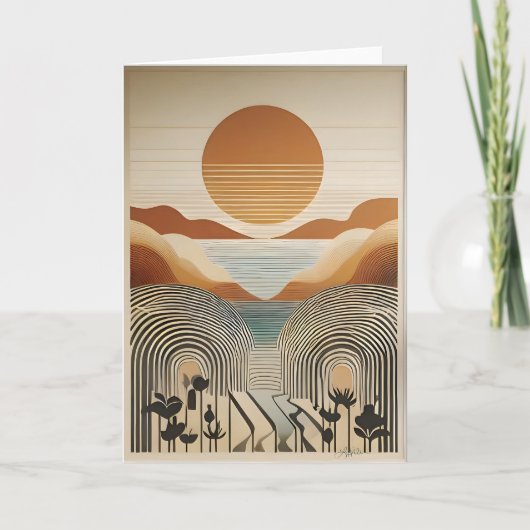ミッドセンチュリーモダンアート春バレーレイクサンセット カード (正面)
