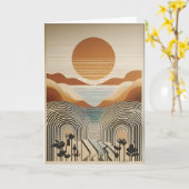 ミッドセンチュリーモダンアート春バレーレイクサンセット カード (黄色い花)