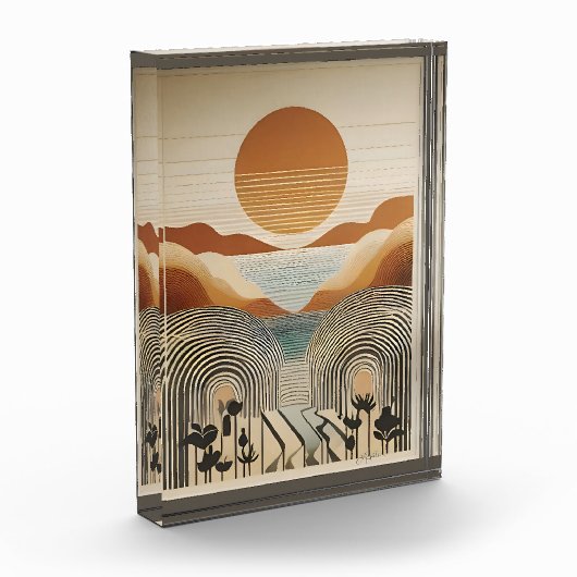 ミッドセンチュリーモダンアート春バレーレイクサンセット フォトブロック (左)