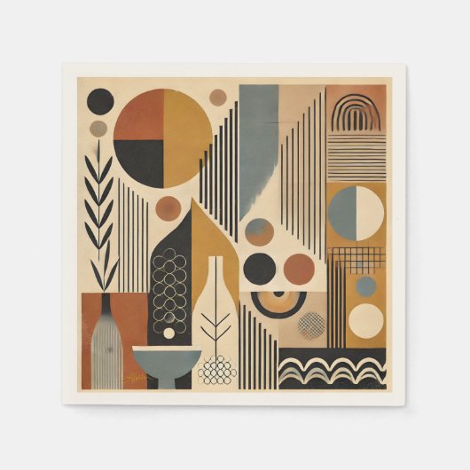 ミッドセンチュリーモダンアート秋の収穫 スタンダードカクテルナプキン (正面)