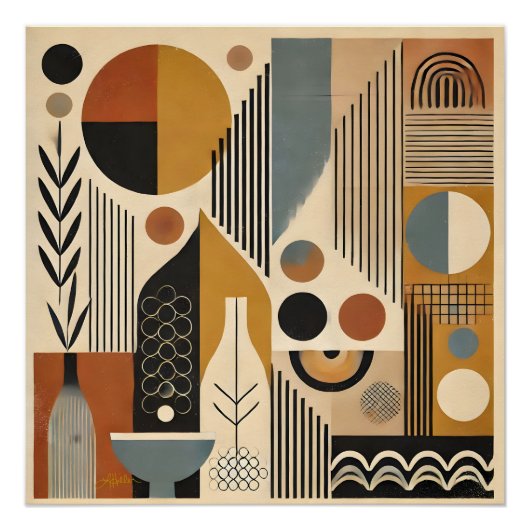 ミッドセンチュリーモダンアート秋の収穫 ポスター (正面)