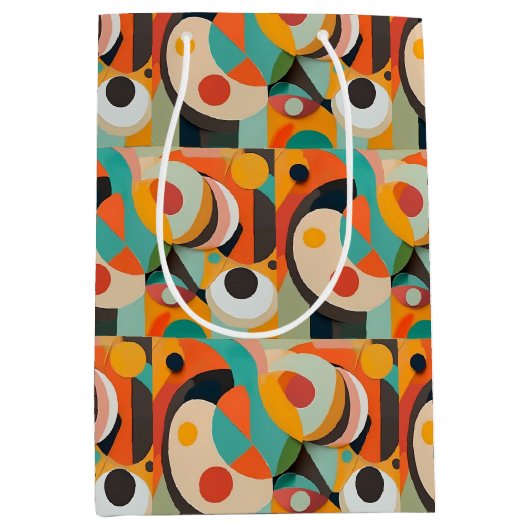 ミッドセンチュリーモダンアート、さまざまな色、幾何学的 ミディアムペーパーバッグ (正面)