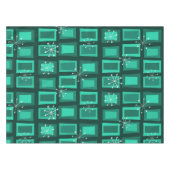 ミッドセンチュリーモダンアート「不思議なドア」暗いティール（緑がかった色） テーブルクロス (正面(横))