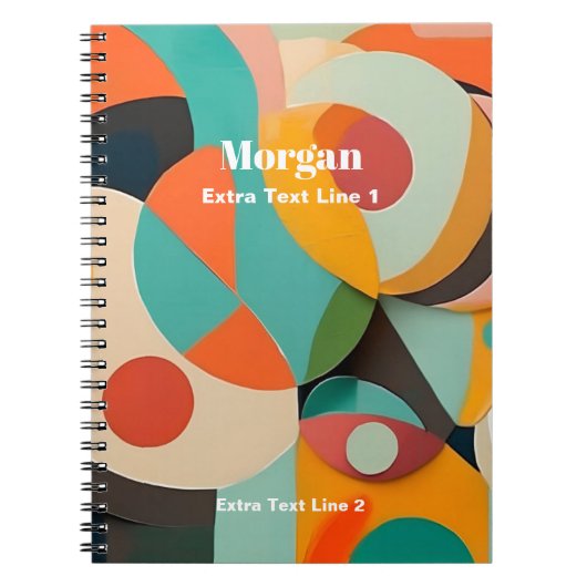 ミッドセンチュリーモダンアート、名前&文字ライン ノートブック (正面)