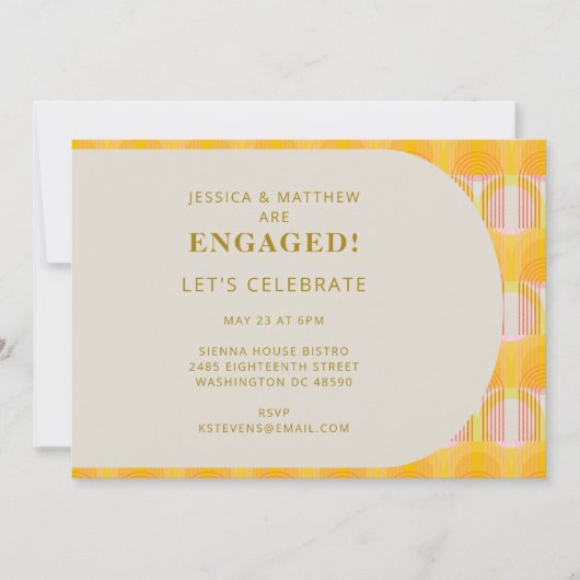 ミッドセンチュリーモダンイエロージオメトリック婚約 招待状 (正面)