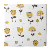 ミッドセンチュリーモダンイエローフローラシームレスパターン タイル (正面)